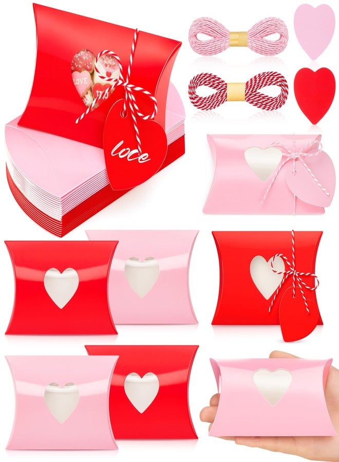 ايباك علب وسائد عيد الحب من إيباخ، ٥٠ قطعة، مقاس ٤.٧٢ × ٣.١٥ × ١ بوصة، باللونين الأحمر والوردي، علب هدايا ورقية صغيرة للحلوى مع بطاقات هدايا وحبل قطني لتغليف هدايا الحلوى في عيد الحب وحفلات الزفاف وأعياد الميلاد - Image 1